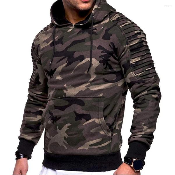 Erkek Hoodies Erkek Moda Kamuflaj Kapşonlu Sweatshirt Sonbahar Kış Askeri Spor giysisi Sıradan Düz Renk Kazak M-3XL