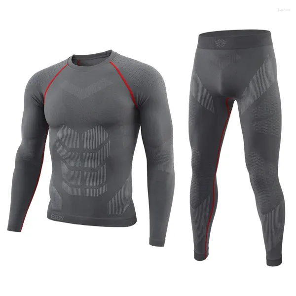 Roupa interior térmica masculina conjuntos sem costura marca esportes fitness yoga terno inverno quente correndo caminhadas bicicleta tático longo johns