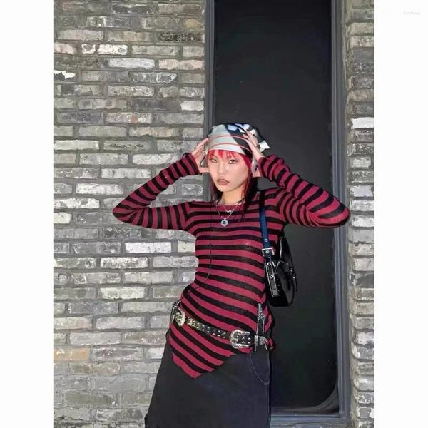 Damenpullover im Punk-Stil, sexy Slim Fit, gestreifte Strickwaren, Pullover, Damenoberteile, Herbst und Winter, würzige Mädchenkleidung