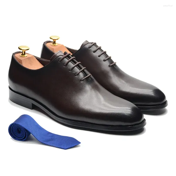 Sapatos de vestido Marca Designer Corte Inteiro Oxford Homens Couro Genuíno Handmade Lace Up Plain Toe Escritório de Negócios Formal para Homem