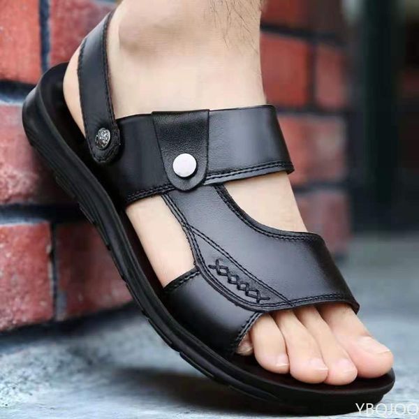 Gai Yaz ve Terlik Erkekler Yetişkin Kalın Solda Plaj Ayakkabıları Slip Slip Açık Toe Deri Sandalet 230403 GAI