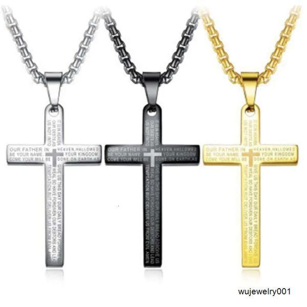 Metal espiritual cristiano negro Jesús cadena chapada en oro religioso acero inoxidable para hombre Cruz colgante collares joyería para hombres