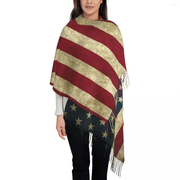 Lenços personalizados impressos vintage bandeira americana cachecol mulheres homens inverno outono quente EUA orgulhoso xales envoltórios