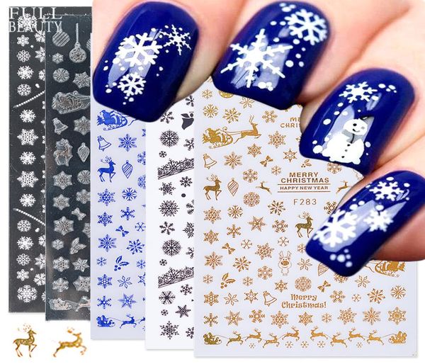 3D Weihnachts-Slider-Nagelaufkleber, Weißgold, Schneeflocken, Charms, Klebefolien für Maniküre, Schönheit, Dekor1068535