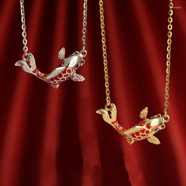 Cadeias Luck Koi Colares de pingentes para mulheres meninas carpa de carpa colar de cadeia de clavículas Chinesa Lucky Jewelry Birthday Gift