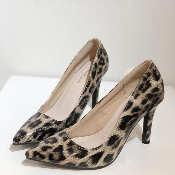 Abendschuhe Große Größe 35-43 Frühling Lackleder High Heels Stiletto Damen Pumps Sexy Leopardenmuster Spitzer Zeh Damen Büro