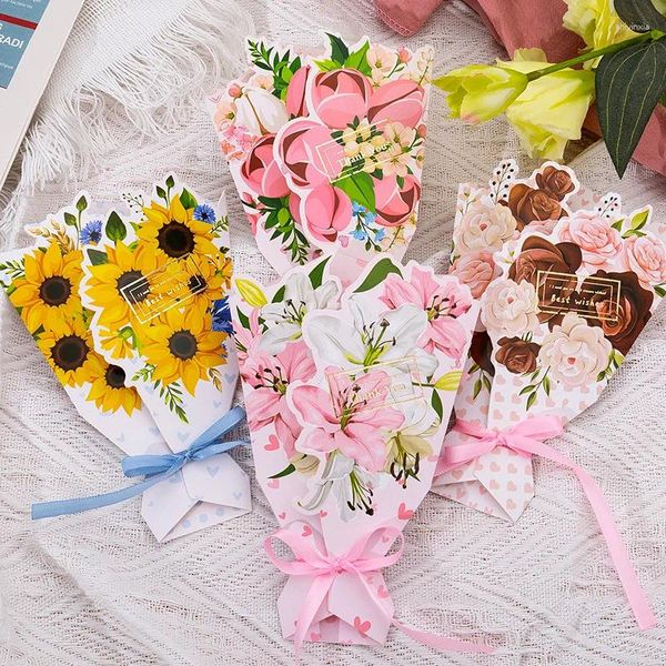 Envoltório de presente 8 pcs lindas flores cartões convite de festa dia das mães negócios aniversário desejos cartão mensagem