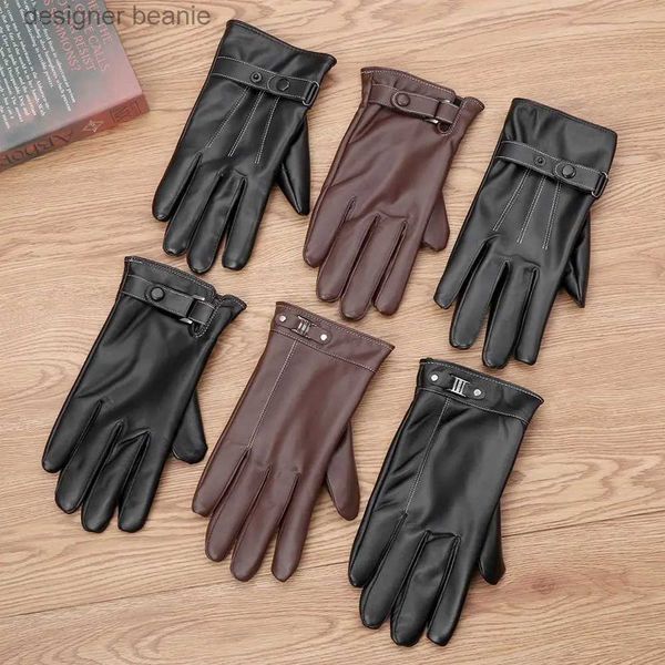 Fünf-Finger-Handschuhe Herren Fleece Thermoleder Gs Winter Warm Touchscreen Winddicht Wasserdicht Fahren Gs Vollfinger Schwarz GsL231103