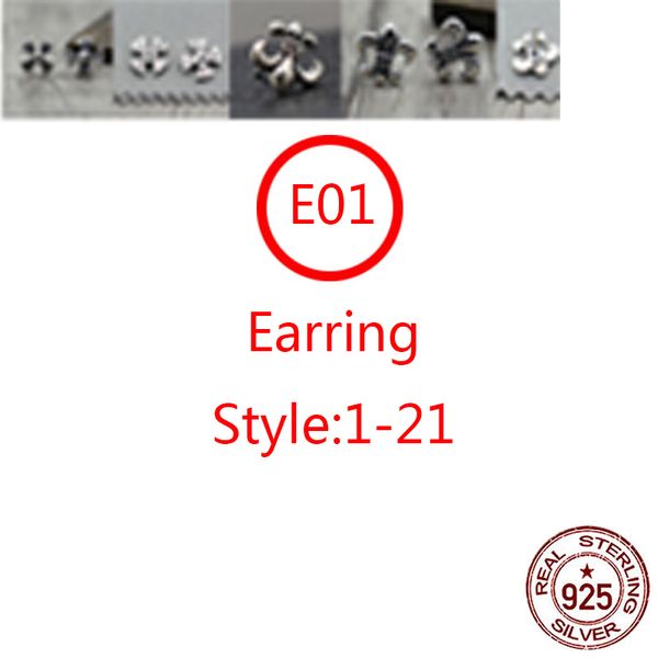 E01 S925 reine silberne Ohrringe Ohrringe Personalisierte Mode Punk Hip Hop Style Schmuck Blumenbuchstaben Form für Liebhaber