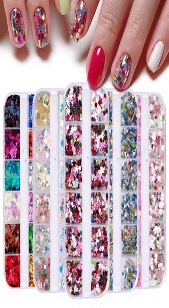 12 Griglie/scatola Love Designs Paillettes per unghie irregolari Colore misto Sparkle Glitter Flakes 3D Nails Art Decorazioni Accessori8770256