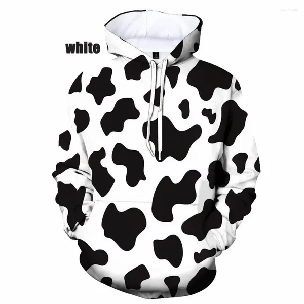 Hoodies masculinos preto branco vaca padrão 3d impressão hoodie para homens mulheres harajuku casual oversized moletom streetwear pulôver jaqueta casaco