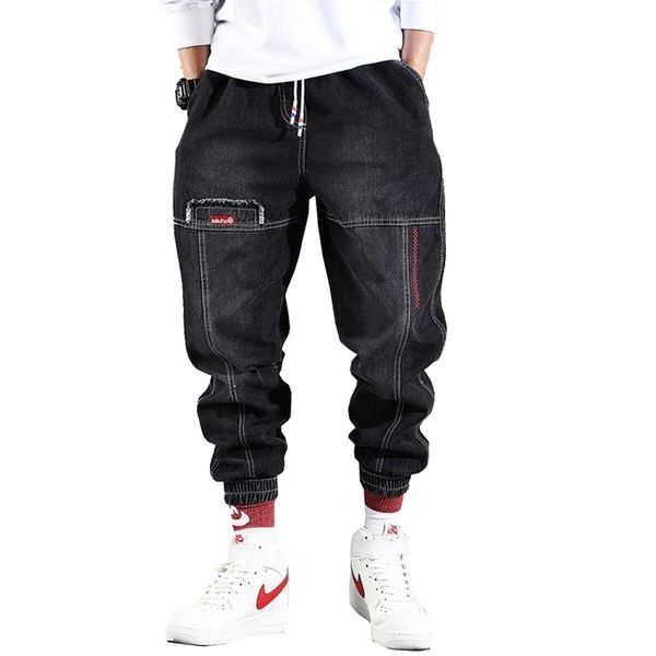Мужские джинсы уличный стиль хип -хоп штаны для товарных штанов Мужские джинсы Товарные штаны Эластичные весенние брюки бегают брюки осень и весенняя мужская одежда 230403