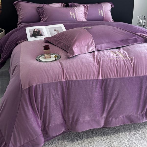 Conjunto de cama de inverno luz luxo luxo classe a capa de cama de quatro peças inverno engrossado coral veludo acolchoado lençol capa