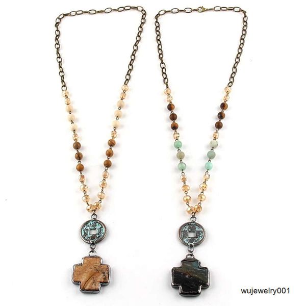 Bellissimi gioielli vintage personalizzati con pietre preziose, perle di cristallo, collana a catena con rosario, monete, maglie, croce, ciondolo, collane con ciondolo