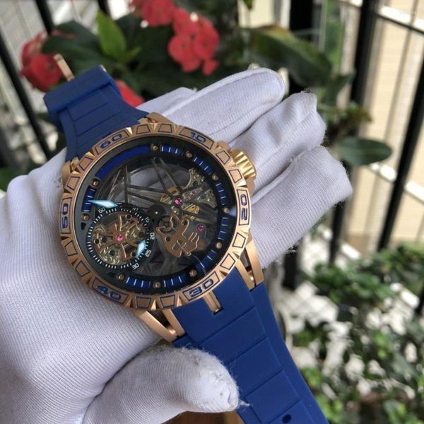 Нарученные часы Мужские механические часы Автоматические розовые голубые кожаные резиновые турбиллион