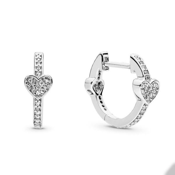 925 STERLING Gümüş Pave Kalp Hoop Küpeler Pandora CZ Diamond Düğün Tasarımcı Küpe Set Mücevherleri Kadınlar Kız Arkadaşı Hediye Orijinal Kutu ile Küpe