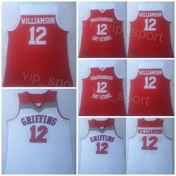 Basketball College 12 Zion Williamson High School Jersey Spartanburg Day University Shirt All Stitched Team Rot Weiß Für Sportfans Atmungsaktiv Herren Sale NCAA