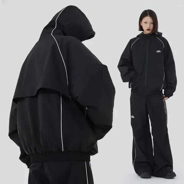 Damen-Trenchmäntel, übergroßer schwarzer Mantel, mit Reißverschluss, mit Kapuze, Windjacke, Sportbekleidung, Frühlingskleidung, Damen 2023, Streetwear, High Street Hoodies