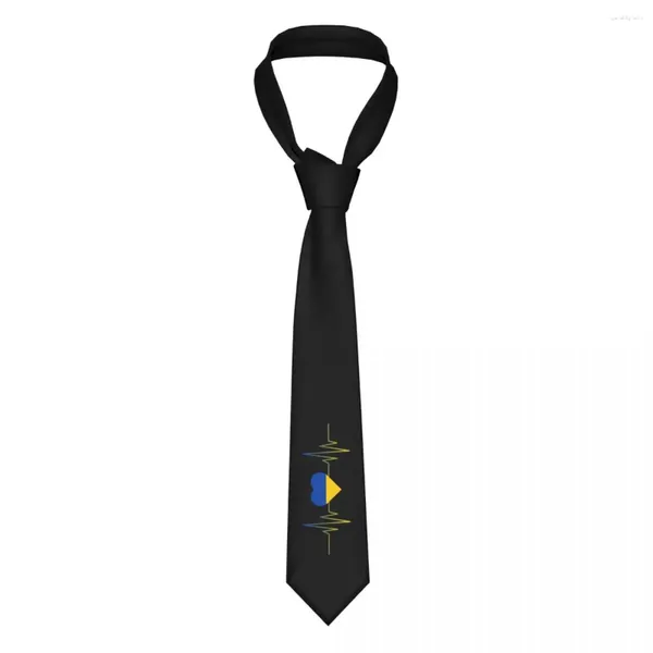 Cravatta personalizzata con bandiera del battito cardiaco dell'Ucraina Cravatta patriottica ucraina di seta formale da uomo per la festa