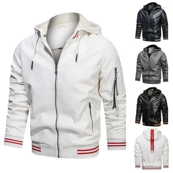 Jaquetas masculinas jaqueta para homens 2023 pele motocicleta windbreak casaco com capuz couro bombardeiro beisebol inverno zip up sobretudo