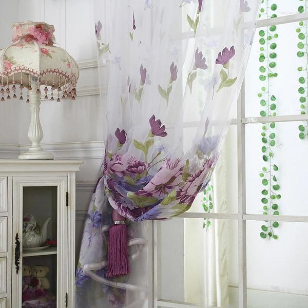 Tenda 1 pezzo viola beige peonia fiore tende velate per soggiorno tulle pastorale floreale giallo camera da letto finestra cucina