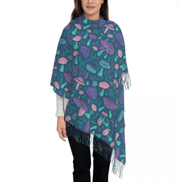 Sciarpe Trippy Purple Mushrooms Sciarpa avvolgente per donna Lungo inverno caldo scialle con nappe unisex magico