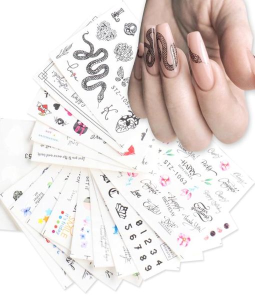 Confezione da 16 pezzi con stampa serpente adesivi per nail art gatto teschio decalcomania tatuaggio sull'acqua cursori neri sulle unghie set di decorazioni per manicure in acrilico CHSTZ105017259391