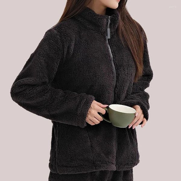 Indumenti da notte da donna Donna Inverno Colletto alla coreana Top Pigiama Caldo imbottito Tinta unita Velluto corallo Abbigliamento per la casa Abbigliamento autunnale addensato