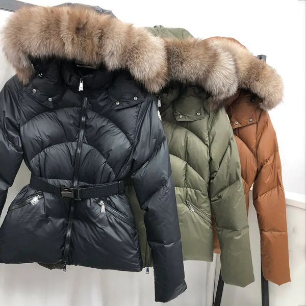 Designer mulheres jaquetas com gola de pele marca francesa com capuz jaqueta de inverno bordado carta braçadeiras mulheres para baixo outerwear casacos decorações de alta qualidade