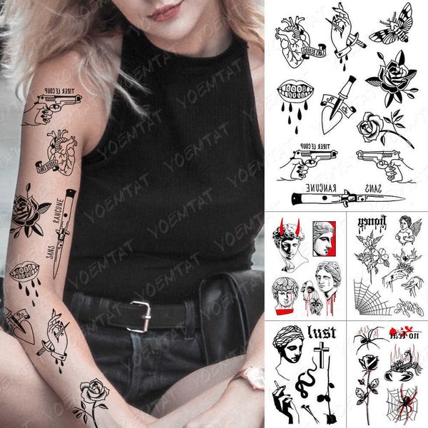 5 pc tatuagens temporárias impermeabilizada tatuagem temporária adesiva de faca de faca anjo anjo antigo flash tatuagens aranha lábios braço corporal braço falso tatoo homens homens z0403