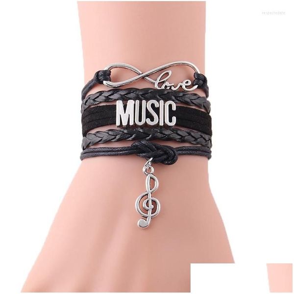 Charme Pulseiras Charme Pulseiras Infinito Letras De Amor Id Música Mulheres Pulseira Pilhas Nota Couro Wrap Bangles Para Homens Jóias Drop De Dhgdt