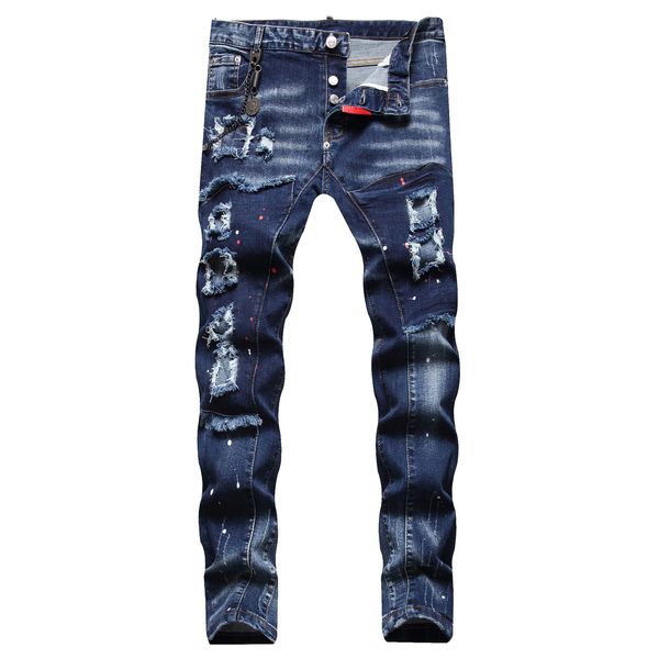 Jeans da uomo Uomo Blu Skinny Denim Fori Pantaloni elasticizzati stile italiano Pantaloni da uomo slim fit di alta qualità Taglia 42 230404