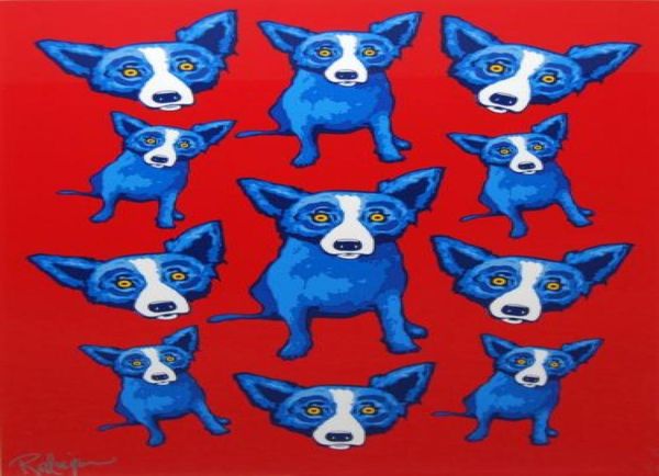 Terapia de grupo de cachorro azul genuíno de alta qualidade puro pintado à mão decoração de parede de casa arte pintura a óleo sobre tela 6264898