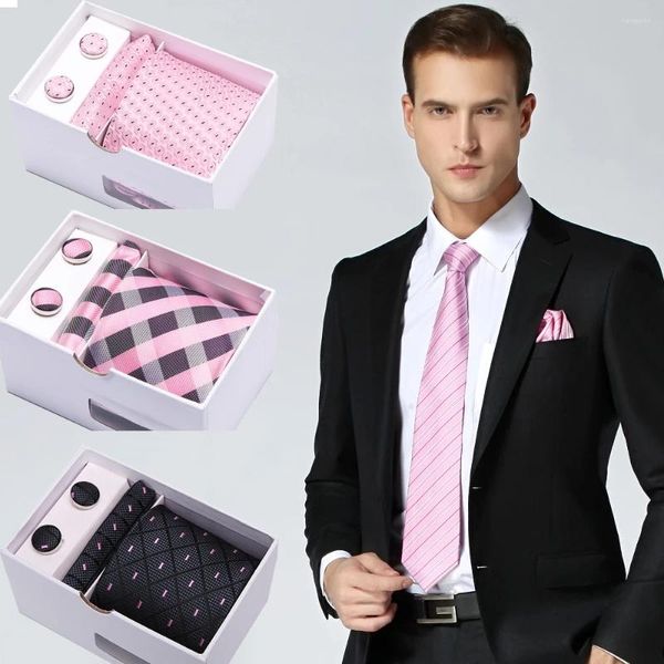 Fliegen Luxus Formale Herren Rosa Krawatte Streifen 7,5 cm Set Business Seide Modeaccessoires Hochzeit Klassische Geschenkbox Verpackung