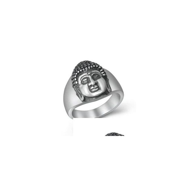 Anelli a fascia 990 Veri gioielli in argento sterling Uomo Donna Scrub etnico Anello con testa di Buddha Regalo di Natale Anello di gioielli con consegna di goccia Dhfao