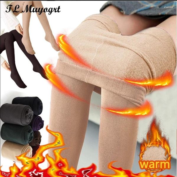 Damensocken mit hoher Taille, warme Winter-Leggings für Thermohosen, Polar-Strumpfhosen, gefütterte Samtstrumpfhosen aus Wolle mit Hauteffekt