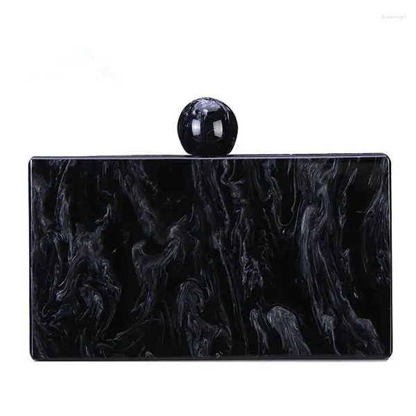 Sacos de noite Preto Redondo Handle Bag Marbling Acrílico Carteira Arte Padrão Mulheres Embreagem Casamento Prom Party Bolsas Noiva Bolsas