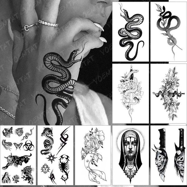 5 PC Tatuaggi temporanei Impermeabile Adesivo tatuaggio temporaneo Old School Flash Tatoo Serpente scuro Scorpione Braccio polso Tatto falso per Body Art Donna Uomo Z0403