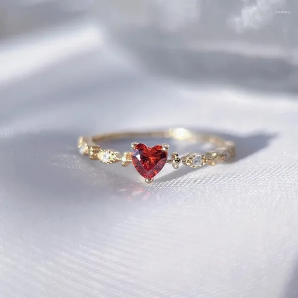 Кольца кластера, модное очаровательное кольцо с рубином «Любовь» для женщин, кольцо с сердечком и кристаллом циркона, женские аксессуары, ювелирные изделия для свадебной вечеринки, подарок на годовщину Mujer