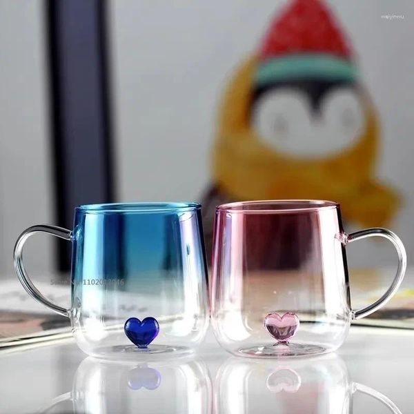 Bicchieri da vino Tazza da acqua creativa con cuore rosa carino Regalo adorabile per gli amanti Colazione Latte Latte Caffè Bicchiere trasparente