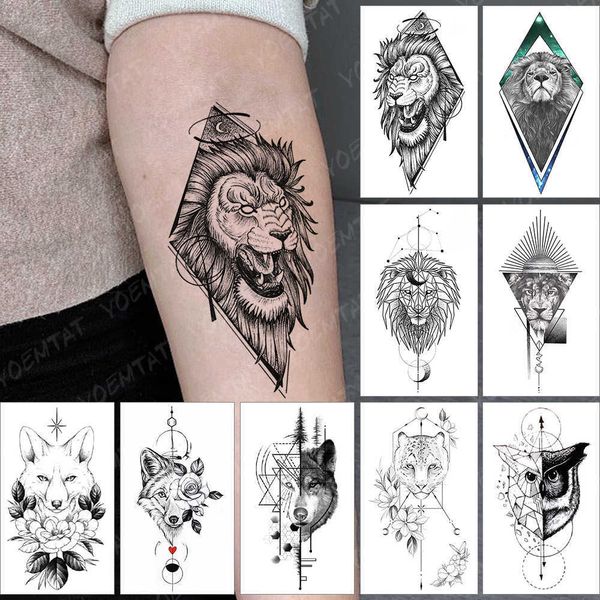 5 STÜCK Temporäre Tattoos Wasserdicht Temporäre Tätowierung Aufkleber Dot Roar Lion Flash Tatoo Wolf Mond Sternenhimmel Arm Handgelenk Gefälschte Tätowierung Für Körperkunst Frauen Männer Z0403