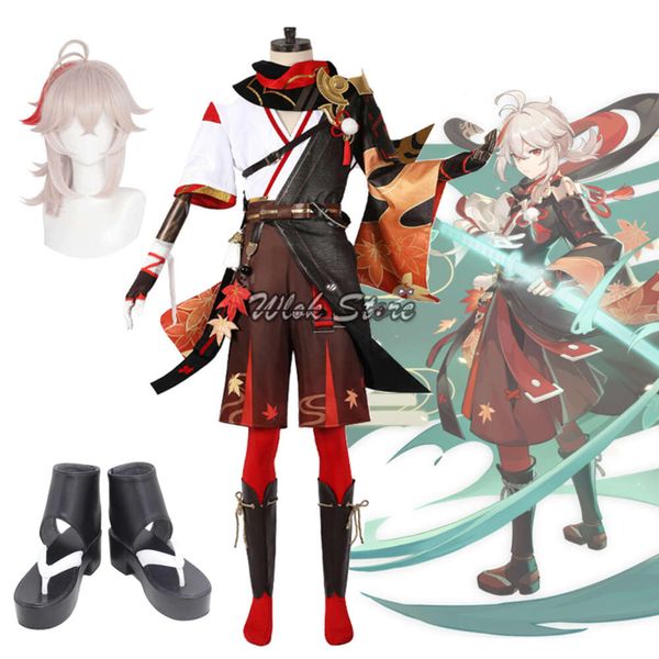 Cosplay genshin impacto kaedehara kazuha cosplay halloween carnaval fantasia festa samurai traje terno peruca sapatos para homens