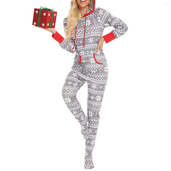 Damen-Nachtwäsche, Fleece-bedeckte Füße, Kapuzen-Pyjama-Set, weicher, warmer Overall, bequemer Hosenanzug