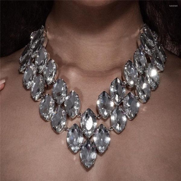 Correntes Luxuros de nível duplo de nível branco grande colar de cristal bola de casamento de casamento super flash gem claverbone Chain Requintite Jewelry Gift