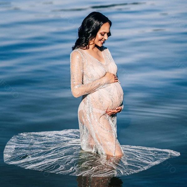 Vestidos de maternidade Bohemian Lace Maternity Wear para Po Shoots Sparkling Cloths Full Shoots Po Shoots Baby Shower Suits Po Shoots 230404