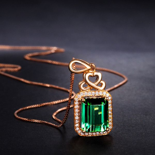 Collier pendentif en cristal tourmaline vert émeraude, or rose 18 carats, bijoux à la mode pour femmes, cadeau d'anniversaire