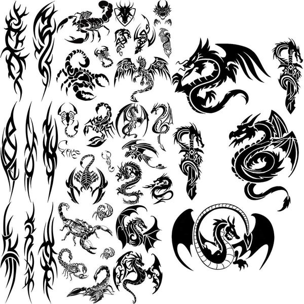 5 pc tatuagens temporárias dragão preto tatuagens temporárias para homens homens escorpião realista thorns totem tattoo sticker braço de volta tatoos tatoos corpora arte tribal z0403