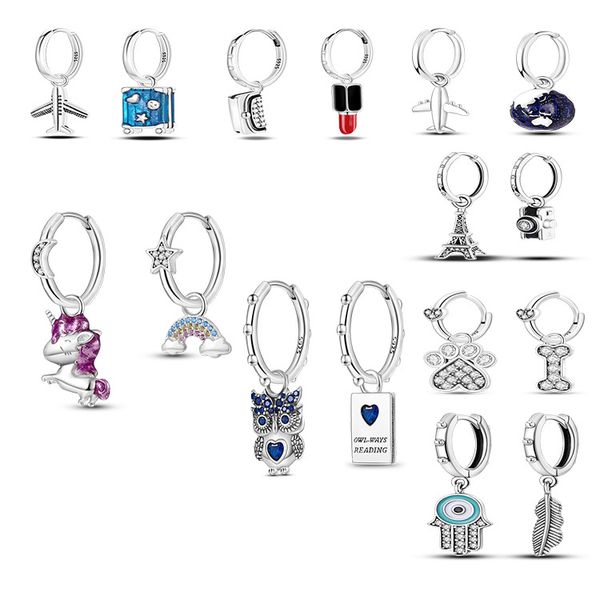 925 libras Silver New Fashion Charm Original Rounds redondos, uma nova aeronave Earth personalizada Rainbow Unicorn Brincos e brincos, pulseira compatível com Pandora, contas