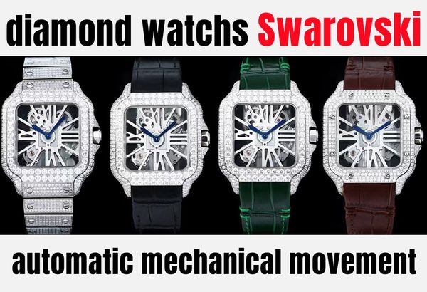 Diamantuhr Herrenuhr vollautomatisch mechanisches Uhrwerk Swarovski ausgehöhltes Design 40mm wasserdichter Saphirspiegel c1