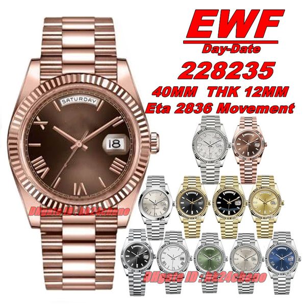 Orologi EWF Factory 228235 Data 904L 40mm Eat2836 Orologio automatico da uomo con quadrante in zaffiro e quadrante in oro rosa, bracciale da uomo, orologio da polso